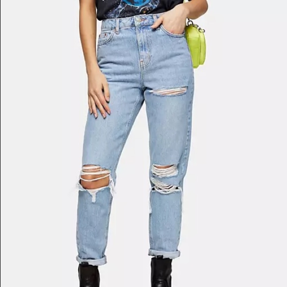 Topshop Bleached Mom Jeans 32”